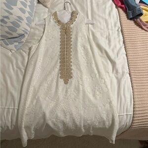 Lilly Pulitzer White Sleeveless Dress with Gold Embroidery